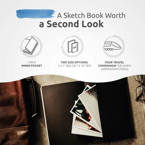 Vista 6 de ZenART - Cuaderno de bocetos grande B5 para dibujar de 120 GSM, cuaderno de viaje o hogar de tapa blanda con bolsillo y papel marfil liso grueso sin