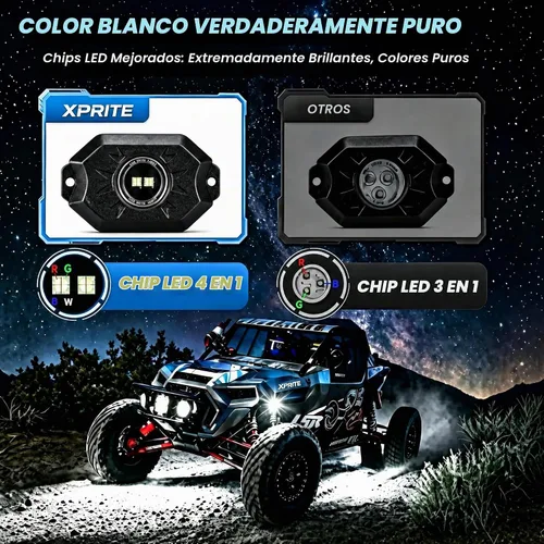 Vista 3 de Xprite - Kit de luces LED RGBW con Bluetooth y control remoto inalámbrico, luces de neón multicolor para vehículos, luces para ruedas y bajos