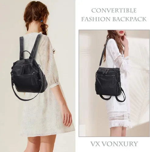 Vista 2 de VX - Bolso mochila de piel sintética para mujer, diseño convertible a la moda, 2 modos de uso