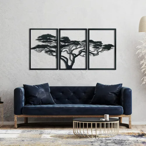 Vista 6 de Arte de pared de metal árbol de África, arte de pared de metal árbol de la vida, 3 piezas grandes de árbol de metal, arte para decoración del hogar