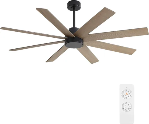 Vista 9 de WINGBO Ventiladores de techo CC grandes de 60 pulgadas sin luces, 3 varillas descendentes, 8 aspas de madera contrachapada, motor CC reversible de 6