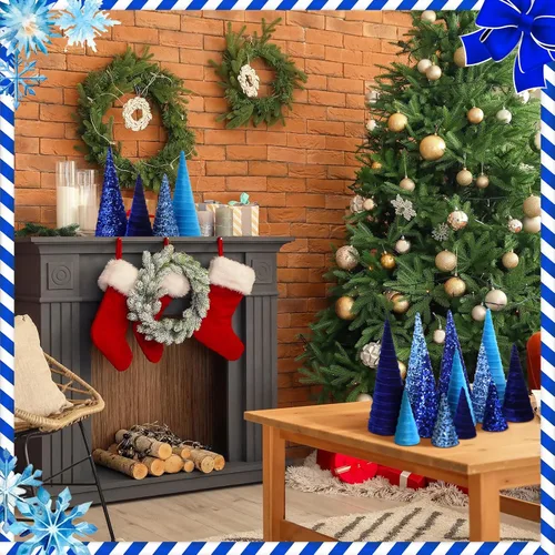 Vista 6 de Ireer 12 piezas Árboles de Navidad de terciopelo varios tamaños cono de terciopelo decoraciones modernas para interiores centro de mesa minimalista