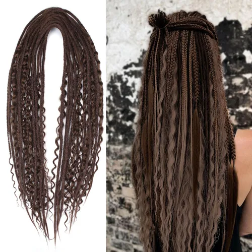 Vista 11 de Kraler Extensiones de Rastas Azules de Doble Extremo de 18 Pulgadas, 20 Hebras Sintéticas DE Extensiones de Rastas Hechas a Mano, Estilo de Rastas