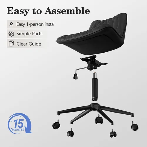 Vista 3 de Silla de oficina sin brazos, silla de escritorio sin brazos, silla giratoria ajustable con ruedas, tapizada de piel sintética, compacta