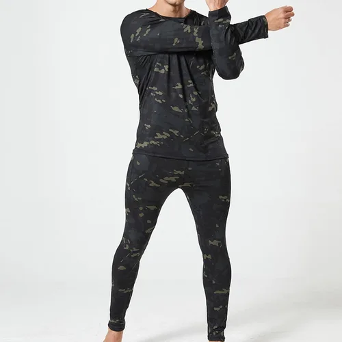Vista 5 de Muscularfit Conjunto de 2 piezas para correr, fitness, compresión, manga larga, camuflaje, secado rápido, pantalones deportivos, gimnasio, yoga