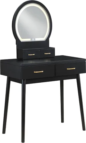 Vista 11 de Lexicon Tocador moderno con espejo, luces LED, 3 modos de iluminación, pequeño juego de tocador de maquillaje con 4 cajones y taburete acolchado