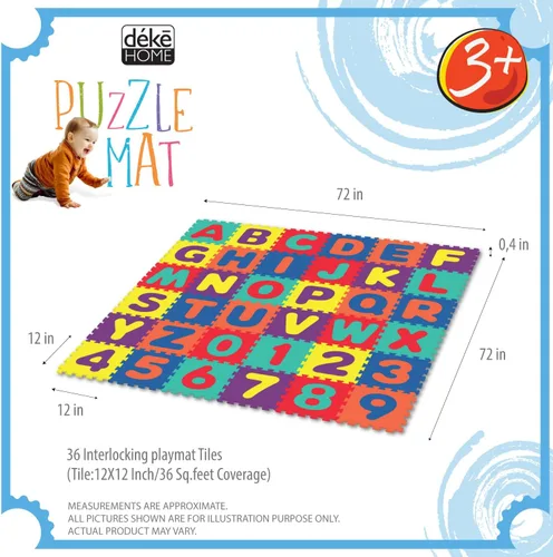 Vista 2 de Deke Home - Tapete de juego de espuma del alfabeto para niños, 36 azulejos de EVA entrelazados, tapete de piso de 72 x 72 pulgadas con letras