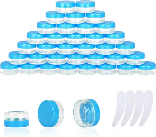 Vista 12 de 50 piezas de 10 gramos de envases de muestra, tarros vacíos de 10 ml con tapas, envases cosméticos pequeños, tarros de muestra mini con 4 piezas