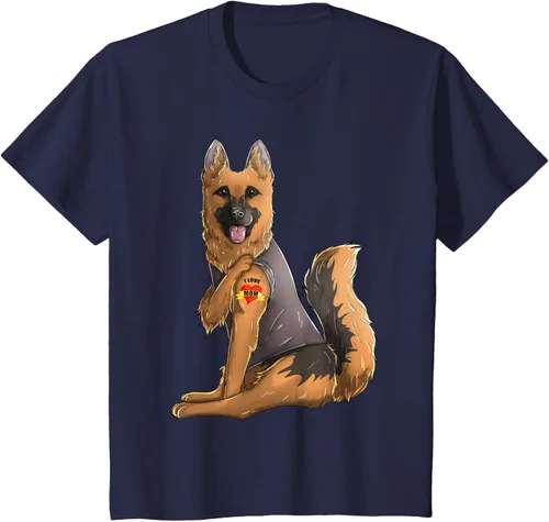 Vista 37 de Camiseta de perro con tatuaje de pastor alemán I Love Mom para el día de la madre, Negro, S