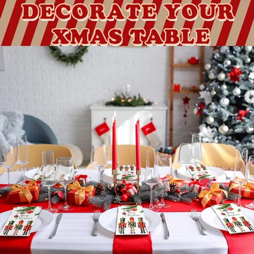 Vista 7 de Sinmoe 200 Piezas Servilletas de Papel de Invitados Cascanueces Navideños de 2 Capas Toalla de Mano Desechable para Baño Servilleta de Papel Feliz