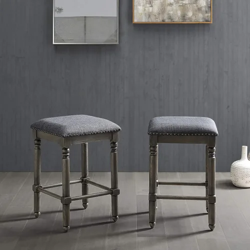 Vista 6 de Roundhill Furniture Arnhem Taburetes tapizados de madera para encimera, juego de 2, color gris
