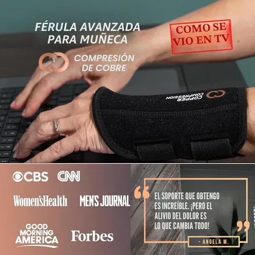 Vista 2 de Copper Compression - Muñequera, férula ortopédica ajustable con infusión de cobre para dolor, túnel carpiano, artritis, codo de tenista, tendinitis