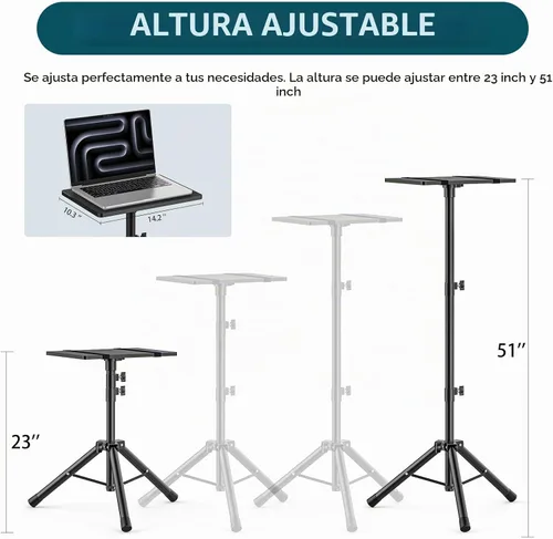 Vista 2 de Trípode para proyector de 23 a 51 pulgadas, soporte de trípode para laptop con banda elástica, altura ajustable para oficina, hogar, escenario