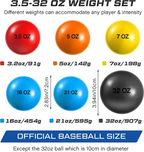 Vista 2 de Hungdao Juego de 6 pelotas de entrenamiento ponderadas pliométricas variables, bolas ponderadas de práctica de béisbol con peso para lanzar