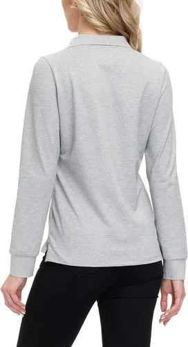 Vista 12 de JINSHI Polo de golf para mujer, de manga larga, con cremallera, deportiva, de secado rápido, atlética, casual, ajustada