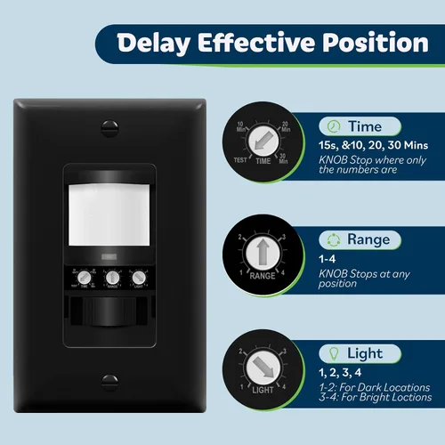 Vista 4 de TOPGREENER Interruptor de luz con sensor de movimiento PIR de ocupación/vacante, función de aprendizaje, no neutro no requiere tierra, 200 W