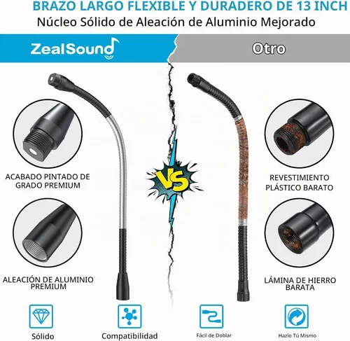 Vista 3 de ZealSound Brazo de manguera de metal multifuncional, cuello de cisne de micrófono de 13 pulgadas, extensión de soporte para soporte de piso