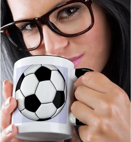 Vista 2 de 3dRose Soccer Ball Champ - Taza negra de dos tonos (11 oz)