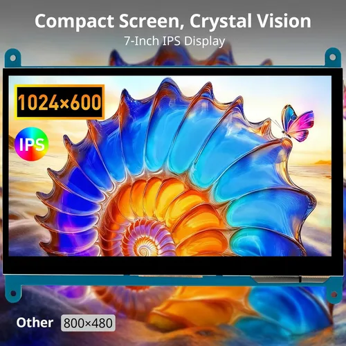 Vista 7 de ELECROW 7 Pulgadas 1024×600 Pantalla Táctil para Raspberry Pi: Pantalla LCD IPS de Toque Capacitivo, Mini Monitor Portátil Compatible con Raspberry