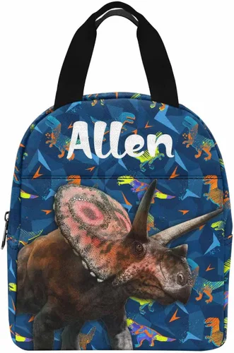 Vista 6 de InterestPrint Bolsa de almuerzo personalizada de mamá papá, bolso de picnic con cremallera de bosque con marco dorado personalizado reutilizable