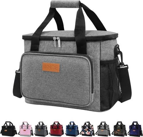 Vista 17 de iknoe Bolsa de almuerzo aislada, bolsa enfriadora plegable de 8.5 L para hombres y mujeres, diseño térmico a prueba de fugas, ideal para oficina