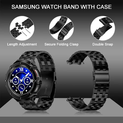 Vista 3 de HASLFM Caja de acero inoxidable y bandas compatibles con Samsung Galaxy Watch 7 8 Ultra 47mm/ Galaxy Watch 5 Pro 45mm/ Galaxy Watch 6/5/4 44mm