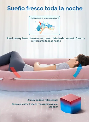 Vista 4 de QUEEN ROSE Almohadas de embarazo extra largas, almohada corporal en forma de U de 60 pulgadas para dormir, almohada refrescante de maternidad