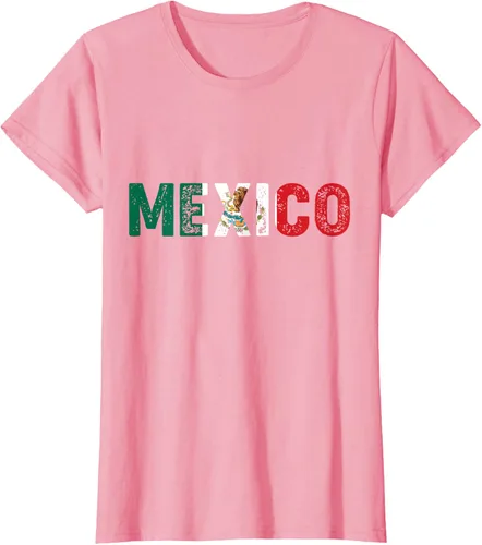 Vista 10 de Camiseta con texto en inglés «Mexico Vintage Letras» como bandera mexicana, Negro
