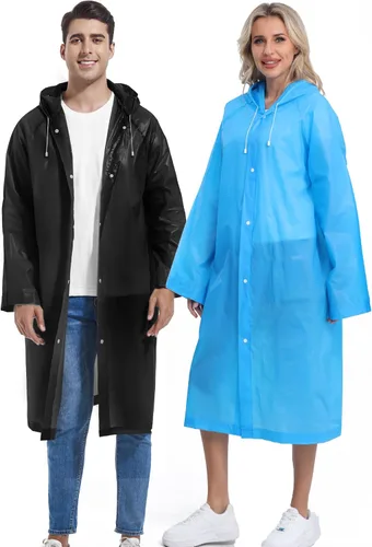 Vista 37 de 2 abrigos de lluvia de Borogo para adultos, chaquetas de lluvia reutilizables para hombres y mujeres