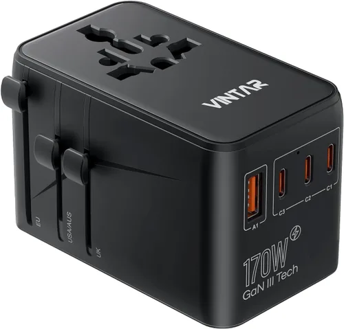 Vista 9 de VINTAR Adaptador de viaje universal de 70W GaN, adaptador de corriente 70W negro