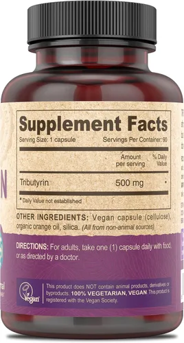 Vista 3 de DEVA Suplemento vegano de tributirina, precursor de butirato, soporte de barrera intestinal, ácido butírico, cápsulas veganas de 500 mg, soporte