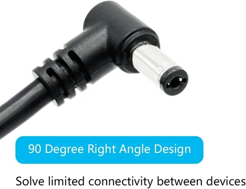 Vista 4 de Cable de extensión de ángulo recto CC macho a macho de 1.6 pies, 18 AWG, 90 grados CC, 0.217 in x 0.083 in, adaptador de conector de cable