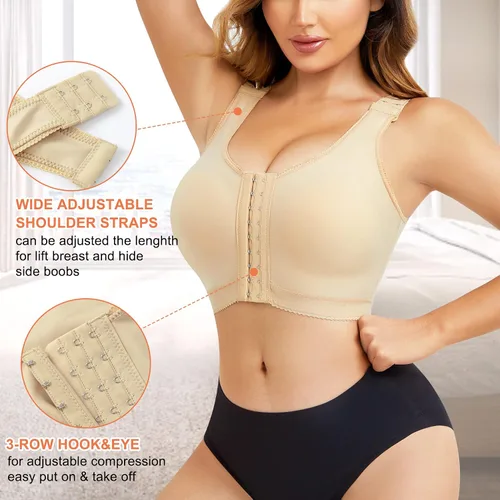 Vista 3 de LANCS Sujetadores ajustables con cierre frontal para mujer, brasier posoperatorio, camiseta sin mangas de compresión, corrector de postura, faja
