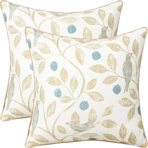 Vista 11 de VOGOL - Funda de almohada texturizada de lino, 18 x 18 pulgadas, estilo granja, para sofá, cama y habitación, con diseño de pájaros y hojas beige