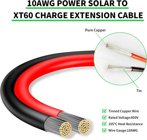 Vista 2 de Ansoufien Cable Conector de Panel Solar a Conector XT60 de 1 pie, Cable de Extensión de Carga Solar de 10 AWG Solar a XT60 XT60 (Enchufe Hembra)