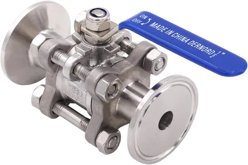 Vista 3 de DERNORD Válvula de bola sanitaria para trébol de tres abrazaderas de 1.5 pulgadas, acero inoxidable 304, revestimiento de PTFE, de dos vías y tres