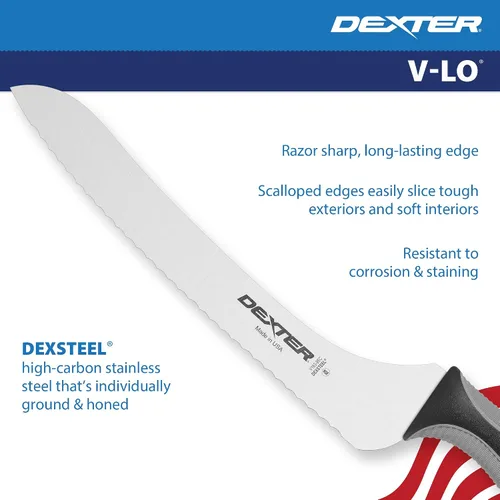 Vista 6 de Cuchillo para sándwiches V-Lo V163-9SC-PCP de 9 pulgadas, festoneado y atenuado, con mango suave.