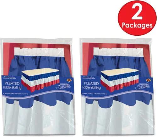 Vista 5 de Beistle Faldas patrióticas de plástico para mesa de 2 piezas autoadhesivas para el 4 de julio, decoración del Día de la Independencia, 29 x 14 pies