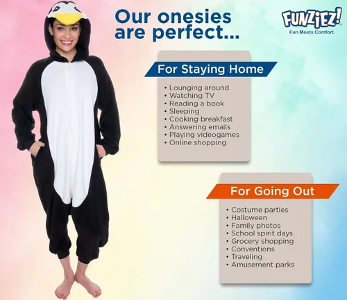 Vista 5 de Adult Onesie Halloween Costume - Animal and Sea Creature - Plush One Piece Cosplay Suit for Adults, Women and Men FUNZIEZ!