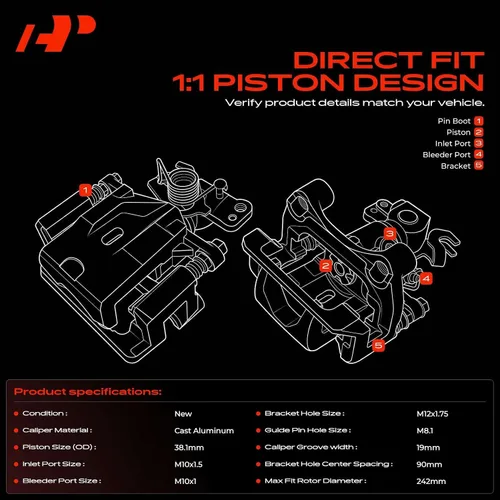 Vista 3 de A-Premium Conjunto de Pinza de Freno de Disco con Soporte Compatible con Modelos Selectos de Chevy, Pontiac y Saturn - Malibu 2004-2012, Cobalt
