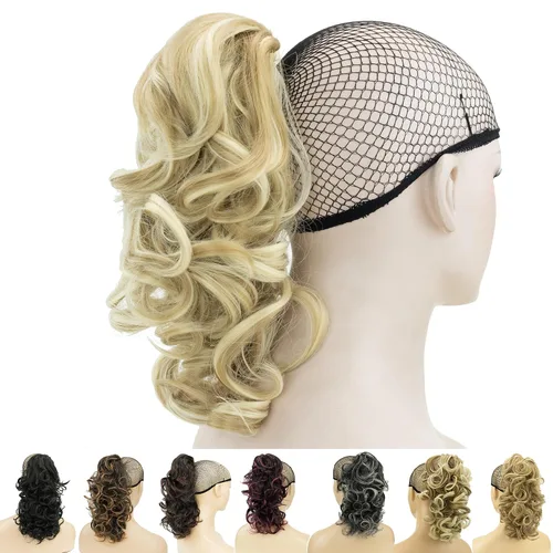 Vista 18 de IMISSU Extensiones de cabello rizado desordenado, cola de caballo con clip de cola de caballo (rubio playa)