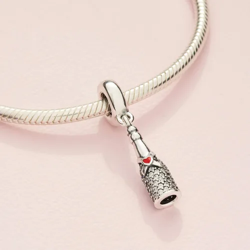 Vista 4 de PANDORA Joyería botella de vino espumoso colgante colgante zirconia cúbica encanto en plata de ley, Metal Esmalte, Circonita Cúbica