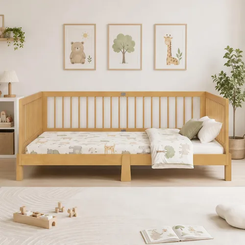 Vista 5 de SOFTSEA Cama Montessori de tamaño individual con barandillas para niños Natural