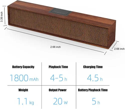 Vista 6 de Altavoces de computadora, altavoz de barra de sonido inalámbrico de madera para escritorio, altavoz de PC con Bluetooth 5.3 y conexión USB con cable