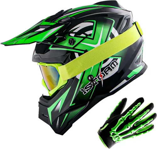 Vista 14 de 1Storm Casco de Motocross para Jóvenes Niños BMX MX Casco de Bicicleta Adolescente Estilo de Carreras; Azul de Carreras + Gafas + Paquete de Guantes