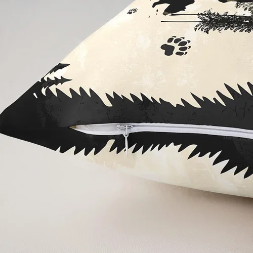 Vista 5 de Cartoon Bear Pillow Cover Cute Wild Animal Paw Print Cushion Cover for Kids Boys Girls Teens Jungle Pine Trees Silhouette Cabin Pillow Case for