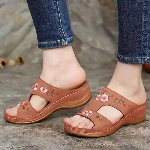 Vista 27 de Ladmiple Sandalias ortopédicas florales de moda 2023 con soporte de arco, zapatillas romanas casuales con puntera abierta