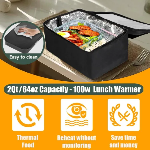 Vista 4 de Horno Portátil 100W Calentador de Alimentos, Lonchera Eléctrica de 12V/24V/110V Calentador de Alimentos para Adultos, Horno Microondas