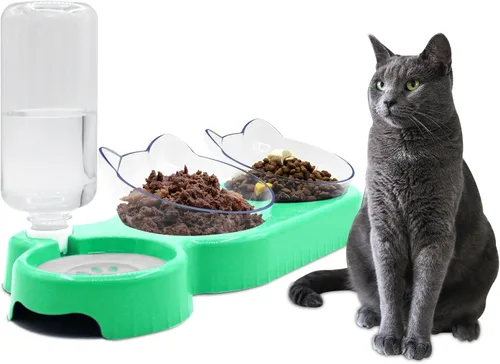 Vista 12 de Cuencos triples para gatos, alimentador de agua 3 en 1 y cuencos de comida con botella de agua automática, aptos para bigotes, platos de Plomo blanco