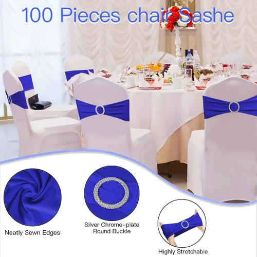 Vista 13 de WJWHQ 100 piezas de cintas elásticas de elastano con lazos para sillas, bandas de cubierta de silla con hebilla deslizante para eventos de boda